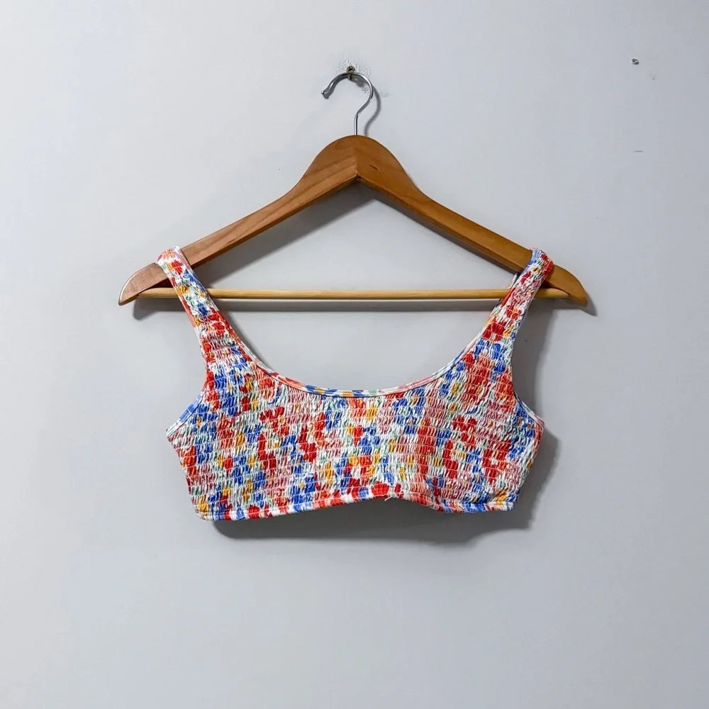 L*Space Izzie Smocked Floral Scoop Neck Bikini TOP ONLY Swim Swimwear Flowers